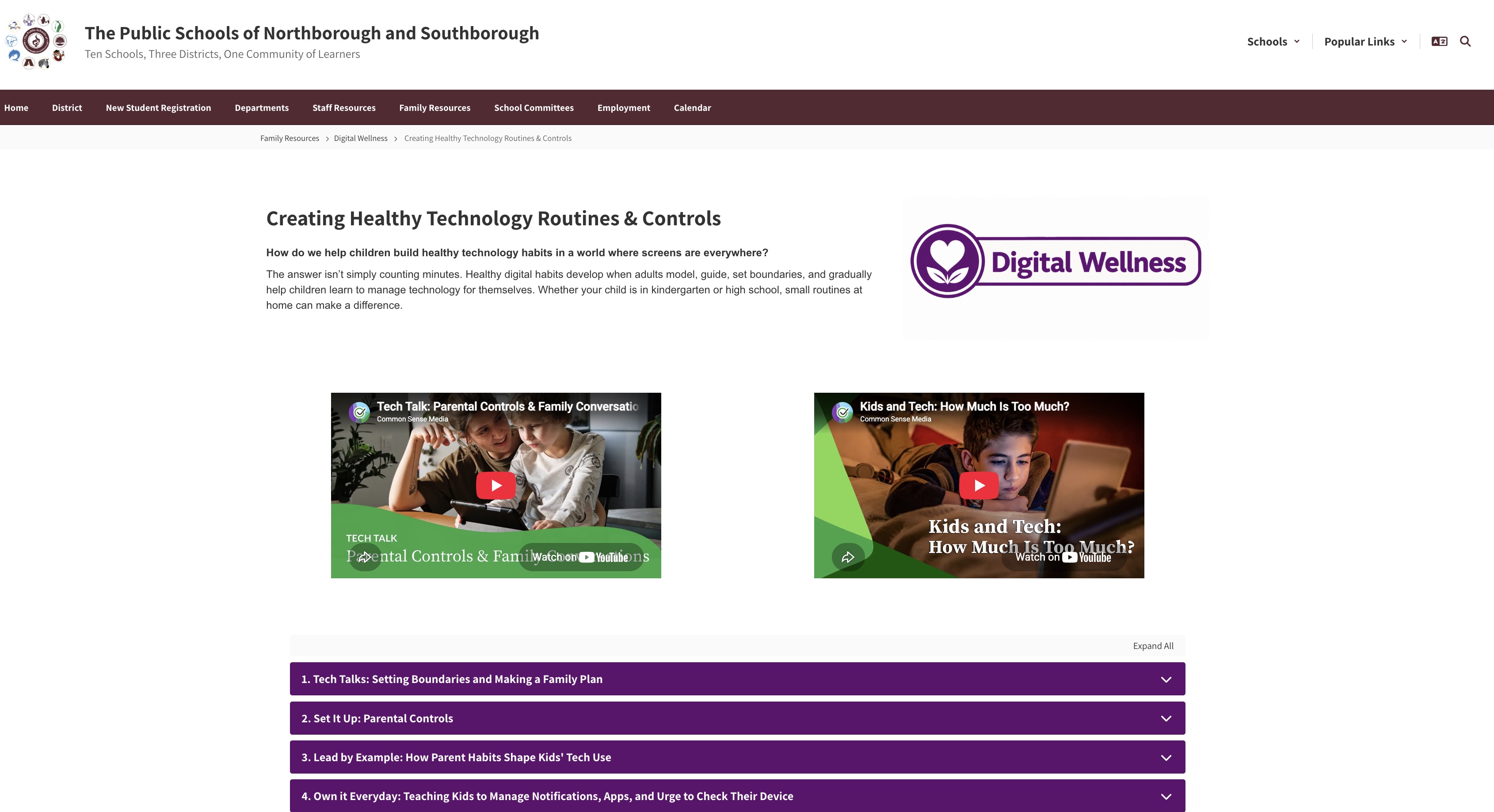 Click the image to visit the District's Digital Wellness page for practical, research-based strategies for setting routines, using parental controls, and supporting healthy technology habits at every age.