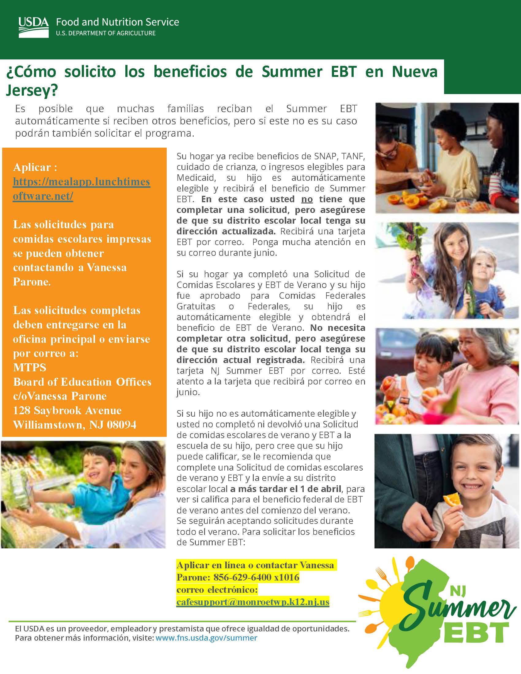 Informational flyer from USDA Food and Nutrition Service about Summer EBT benefits in New Jersey.