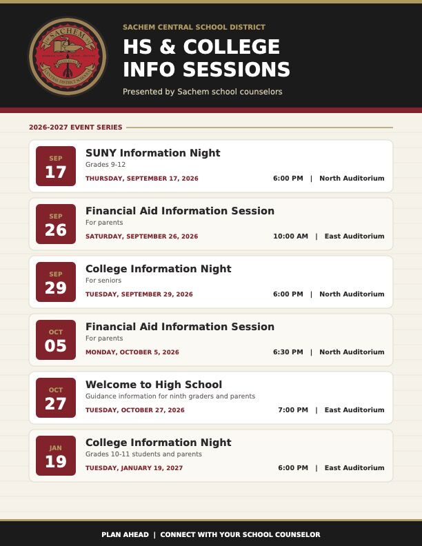 Mark Your Calendars: HS & College Information Sessions