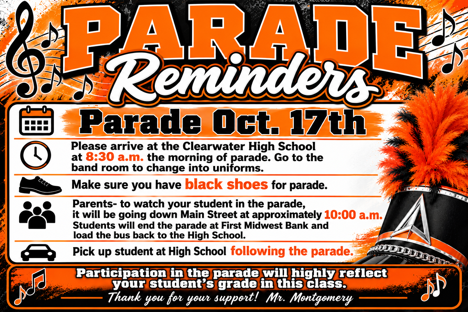 Band parade reminders