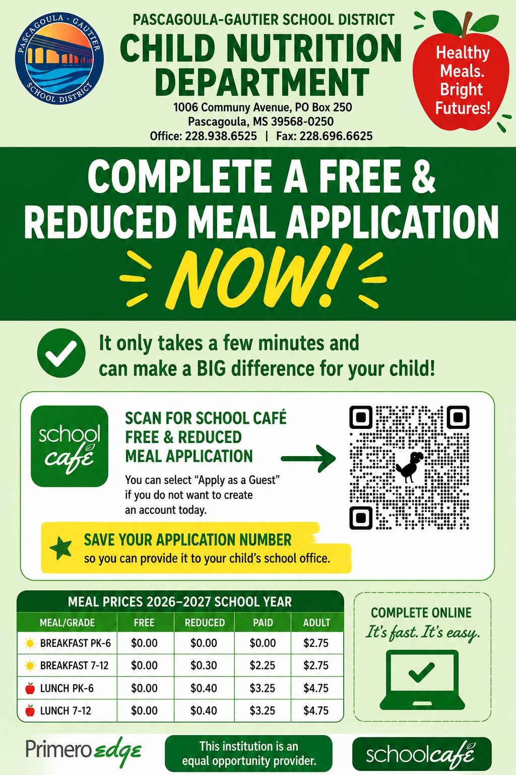 Free and Reduced Meal Applications for the 2026-2027 School Year