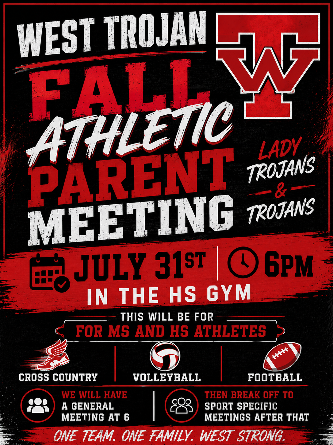 Fall Athletics Parent Meeting: July 31st 6:00pm