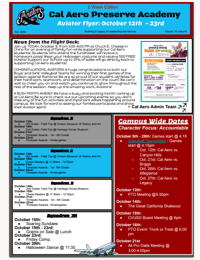 Cal Aero Aviator Flyer for October 12-23, 2026