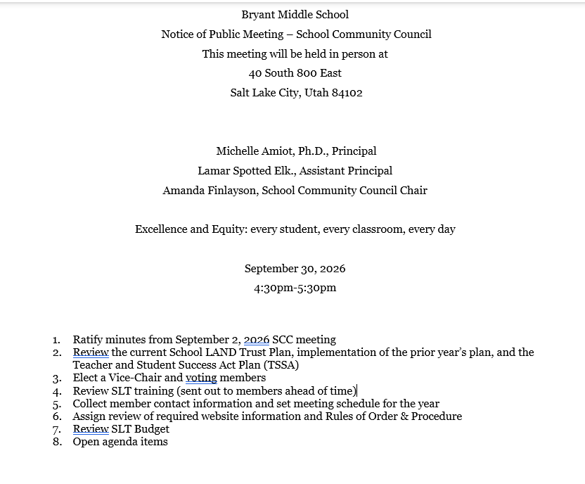 School Community Council - Wednesday, September 30 - Please join us!
