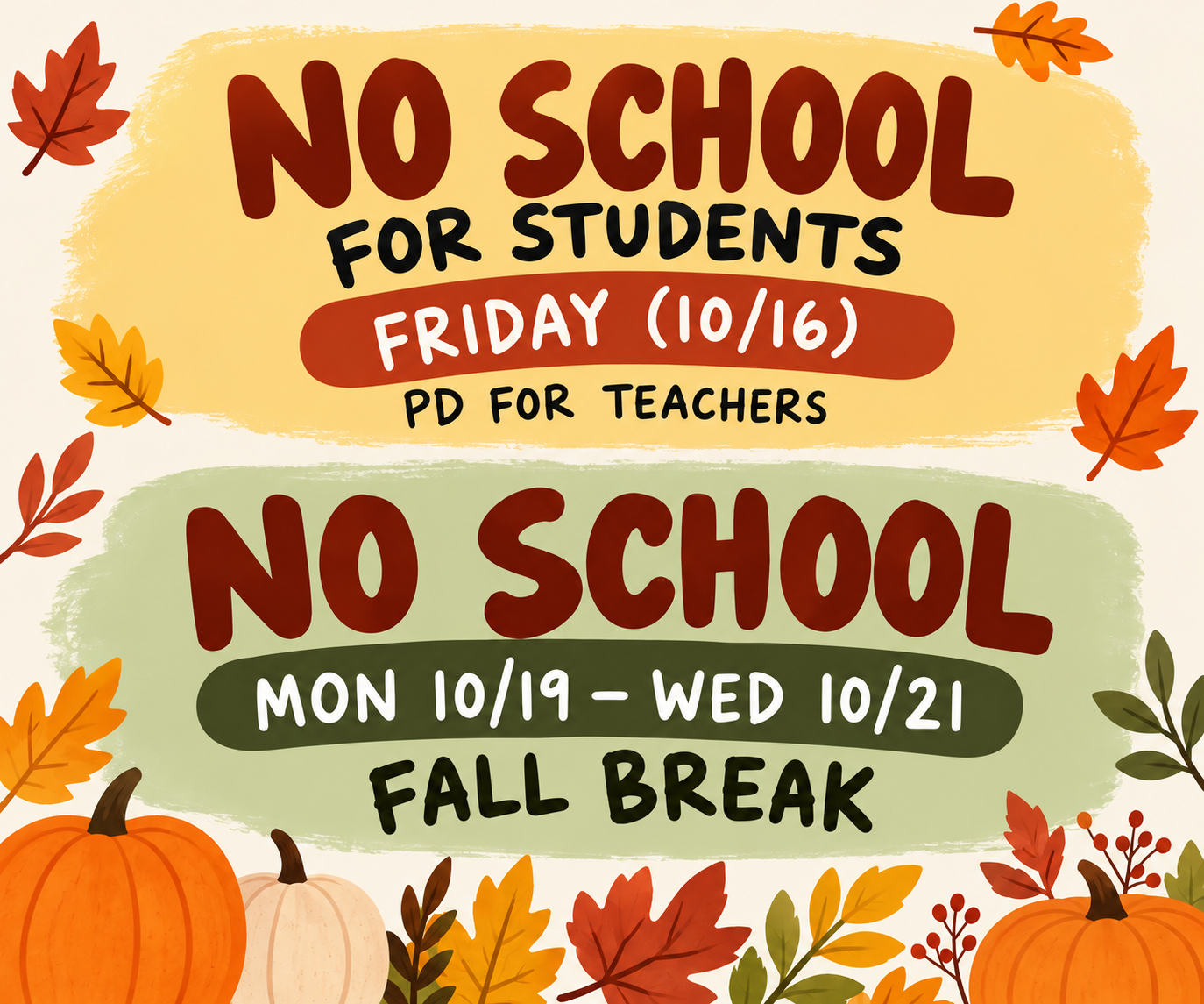 No school Fri-Wed