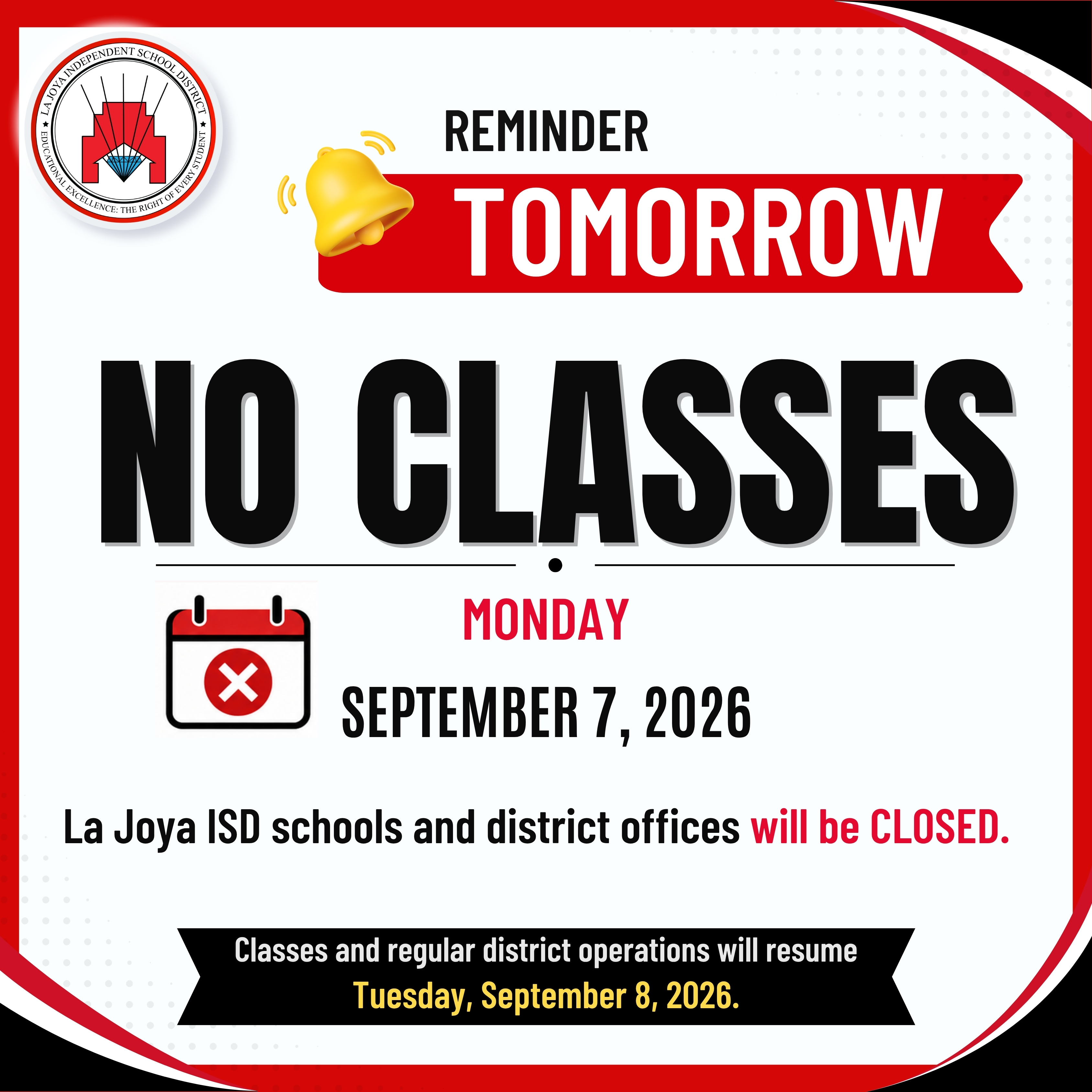 📣 Reminder, La Joya ISD families!