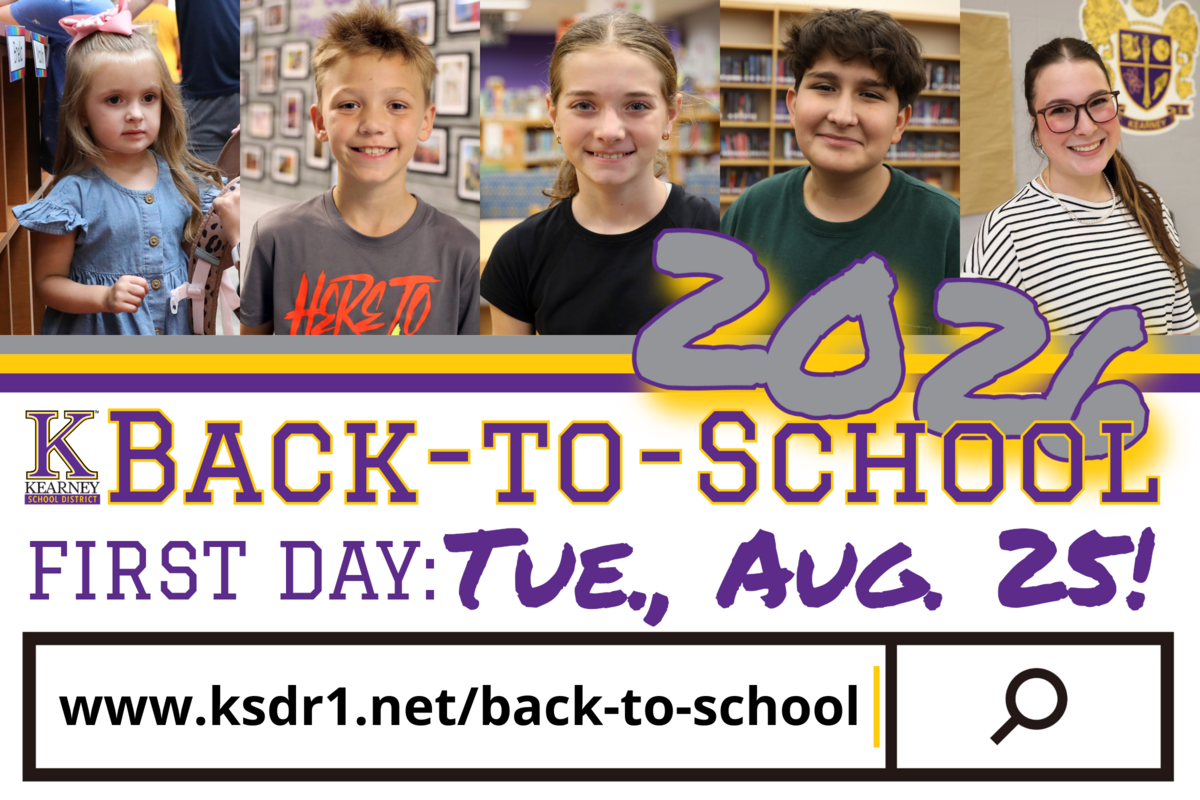 Five smiling students of diverse ages pose for a back-to-school photo with the text '2021 BACK-TO-SCHOOL FIRST DAY: TUE., AUG. 25!'