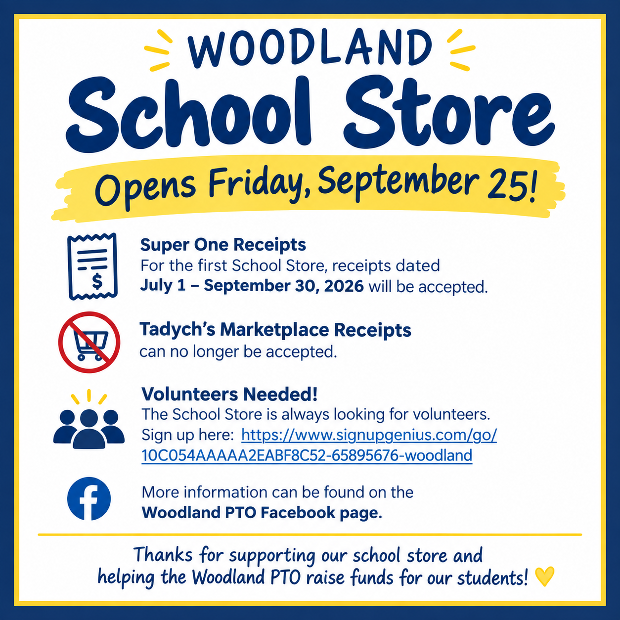 Woodland School Store Opens Friday, September 25!