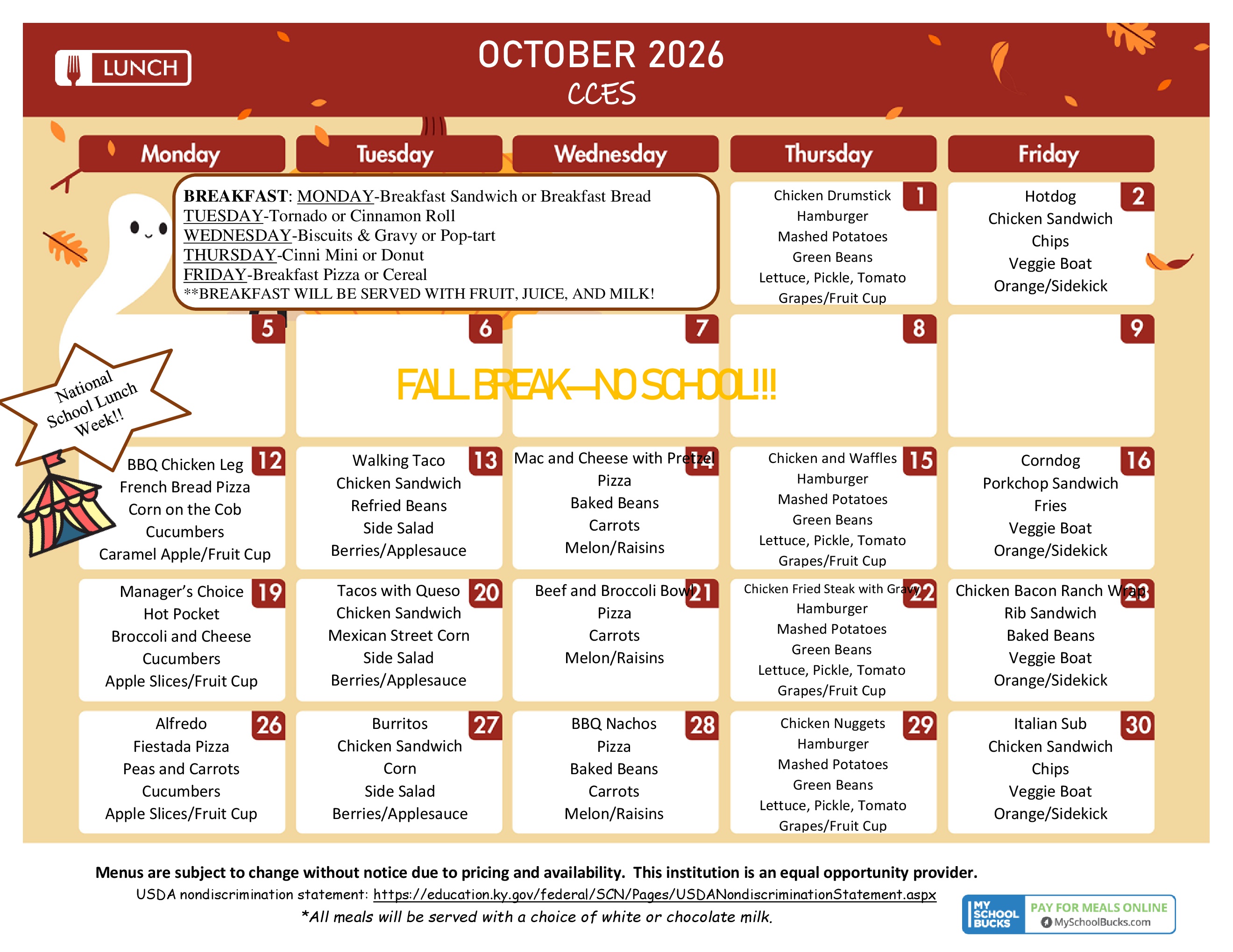 October Menus