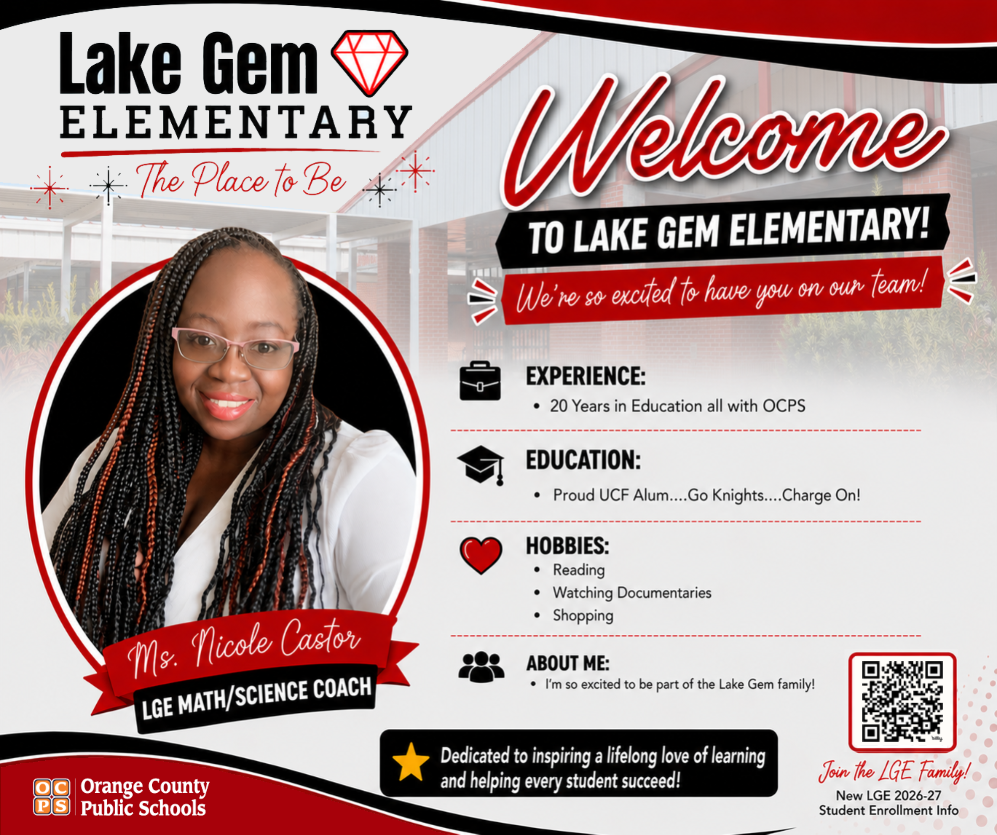 Welcome to Lake Gem Elementary, featuring Ms. Nicole Castor, LGE Math/Science Coach.