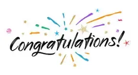 The word 'Congratulations!' is written in elegant script with colorful bursts and stars.