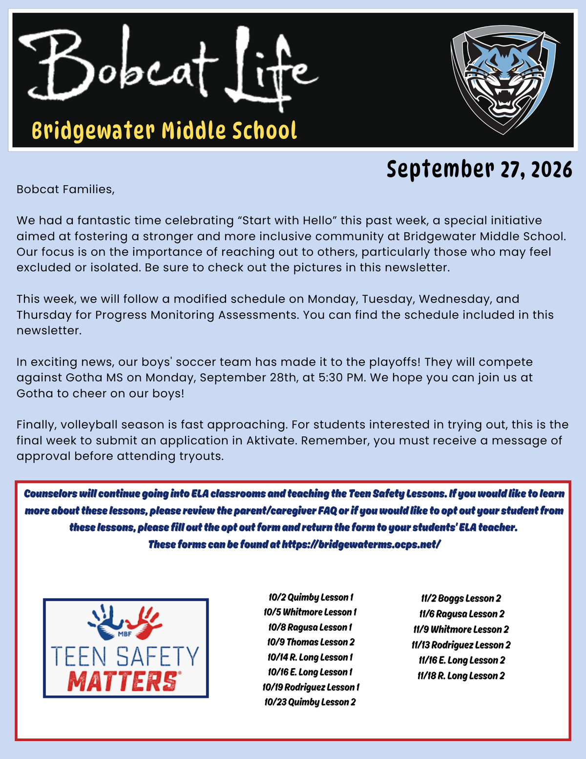 BMS Sunday Message 9/27/26