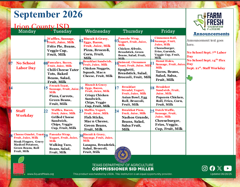 September Breakfast/Lunch Menu