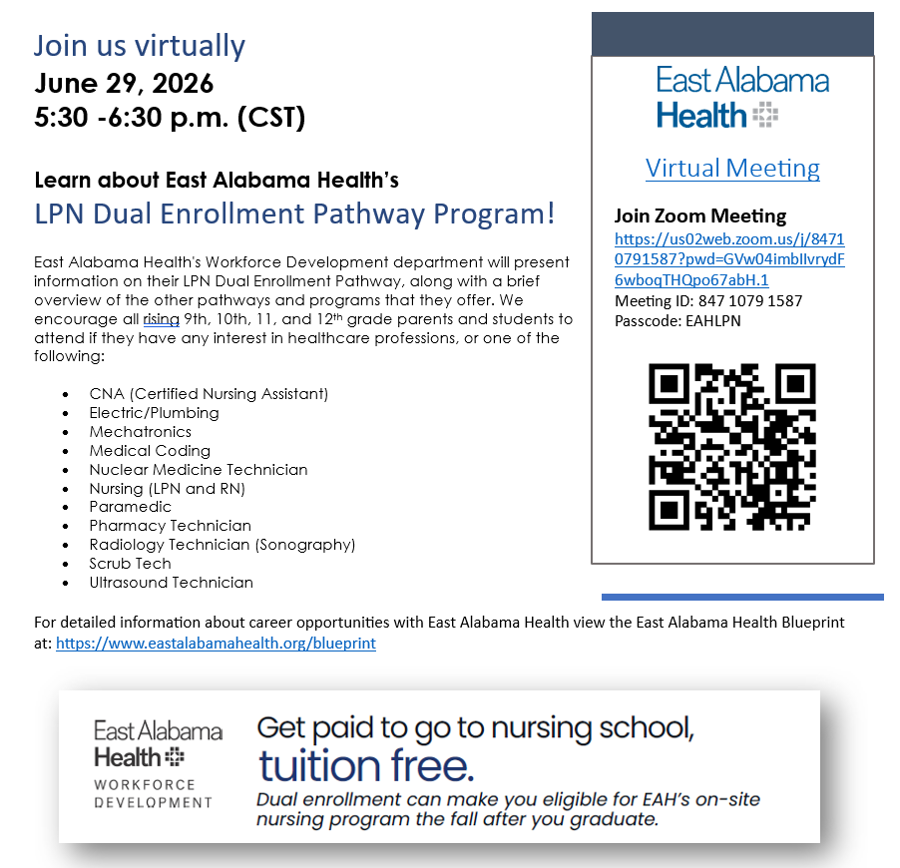 East Alabama Health's LPN Dual Enrollment Pathway Program!