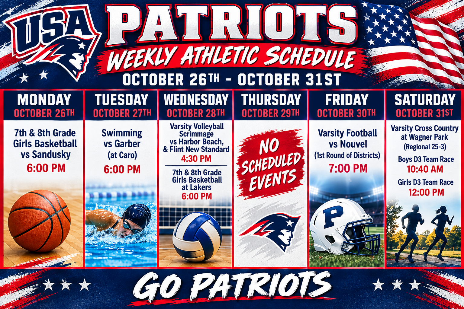 Weekly Athletic Events 10-26-2026 - 10-31-2026