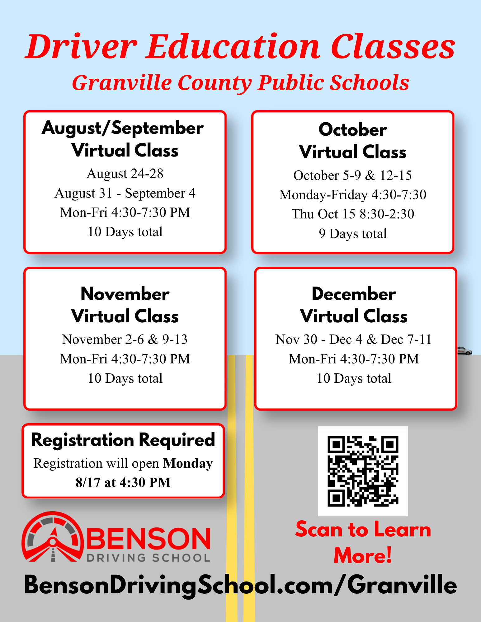 Driver's Ed Classes - Fall