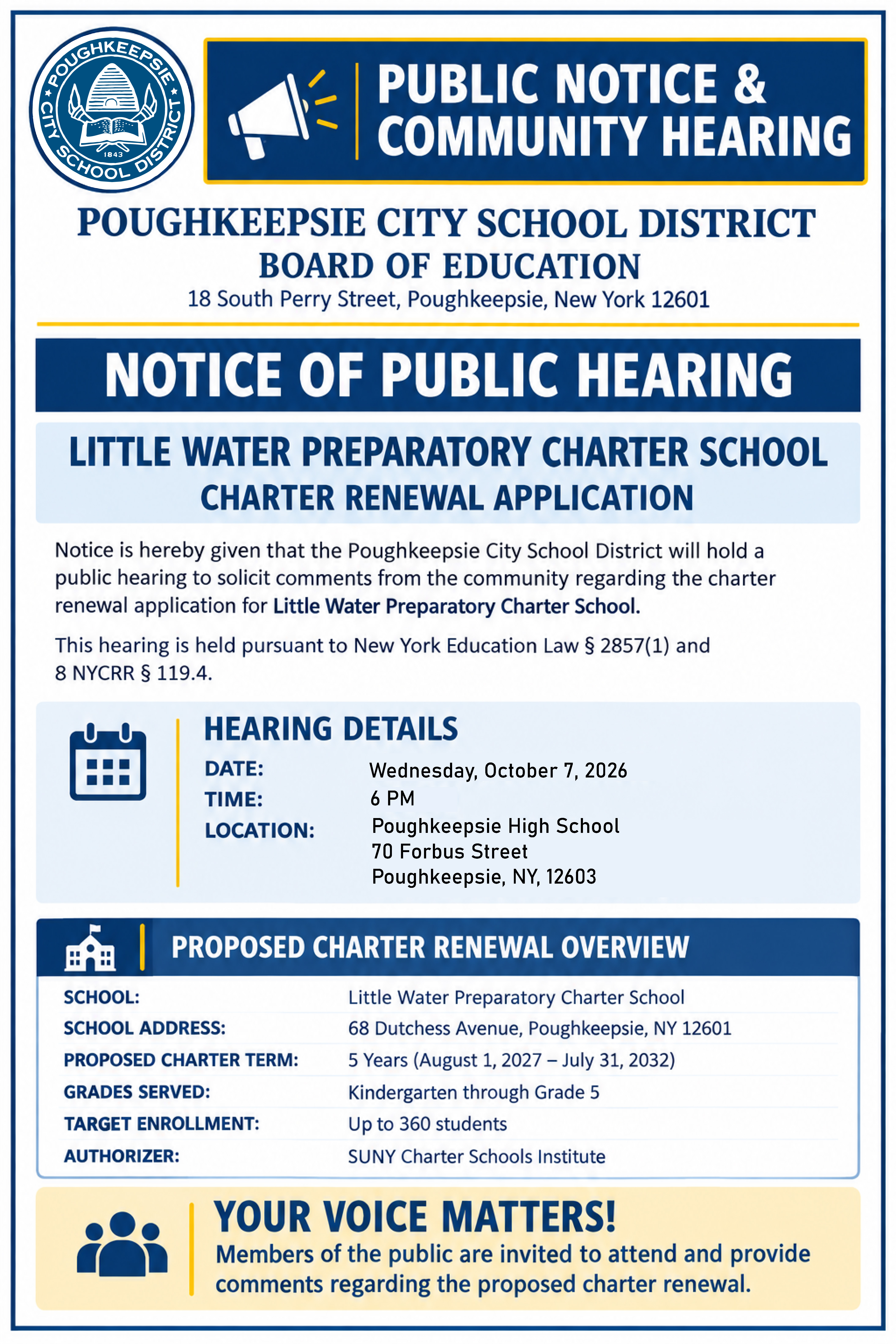 Public Hearing Oct. 7 regarding Little Water charter school renewal application