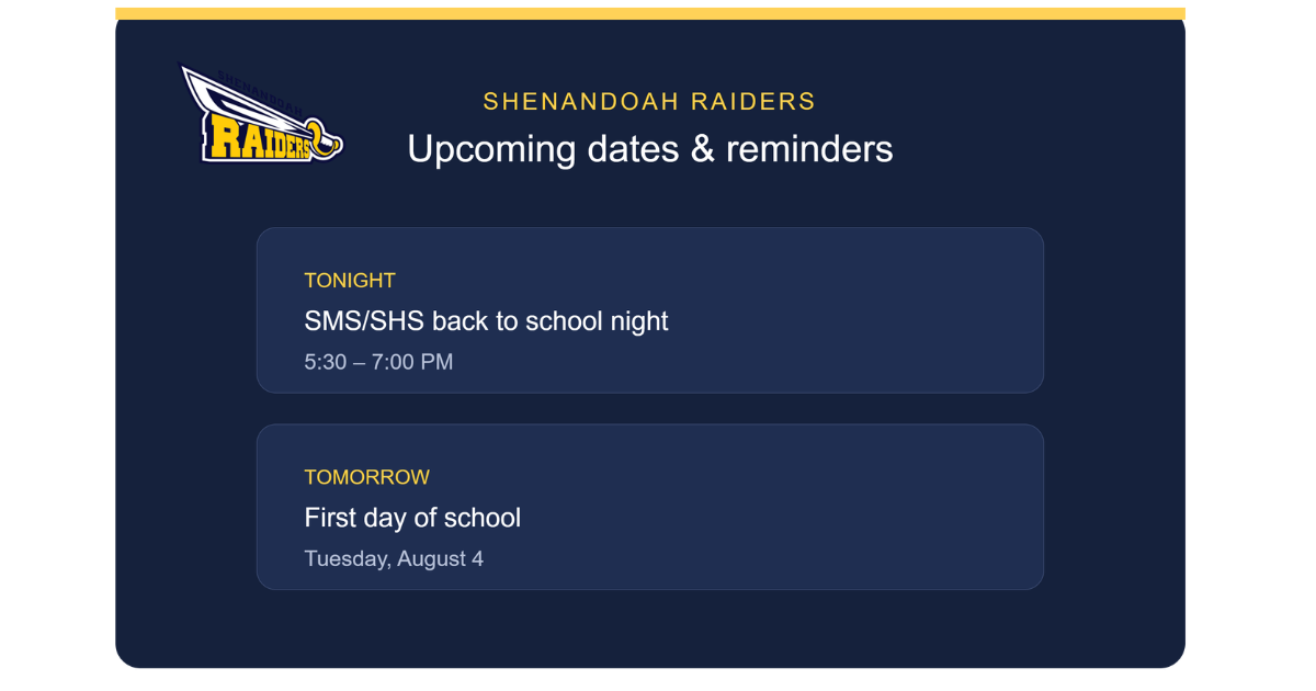 Upcoming Dates and Reminders