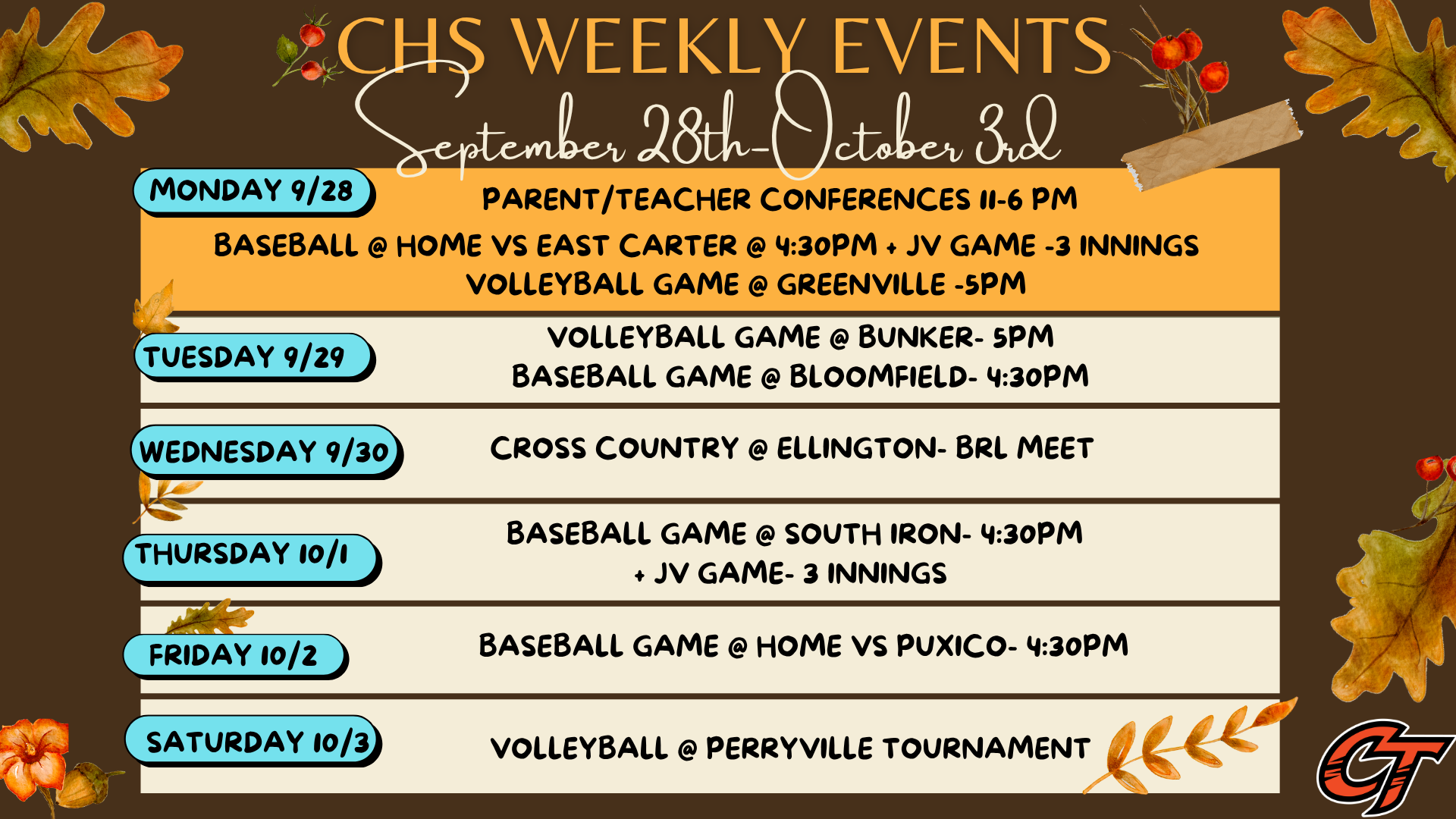 CHS Weekly Events (9/28-10/3)