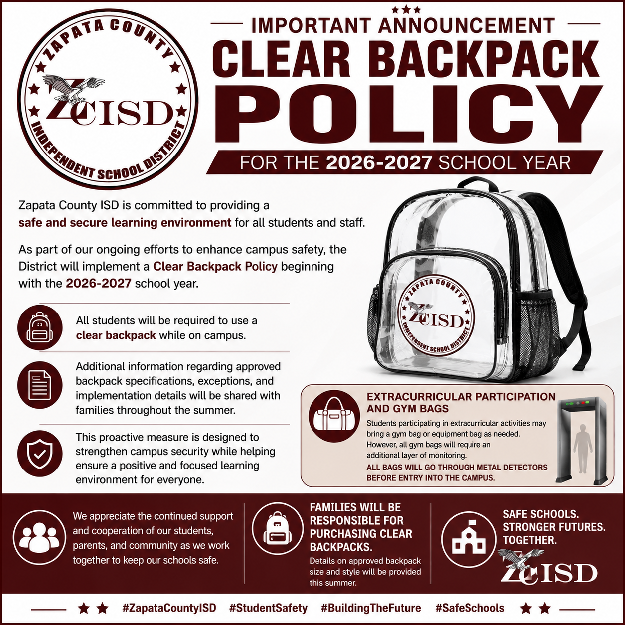 2026-2027 Clear Backpack Requirement