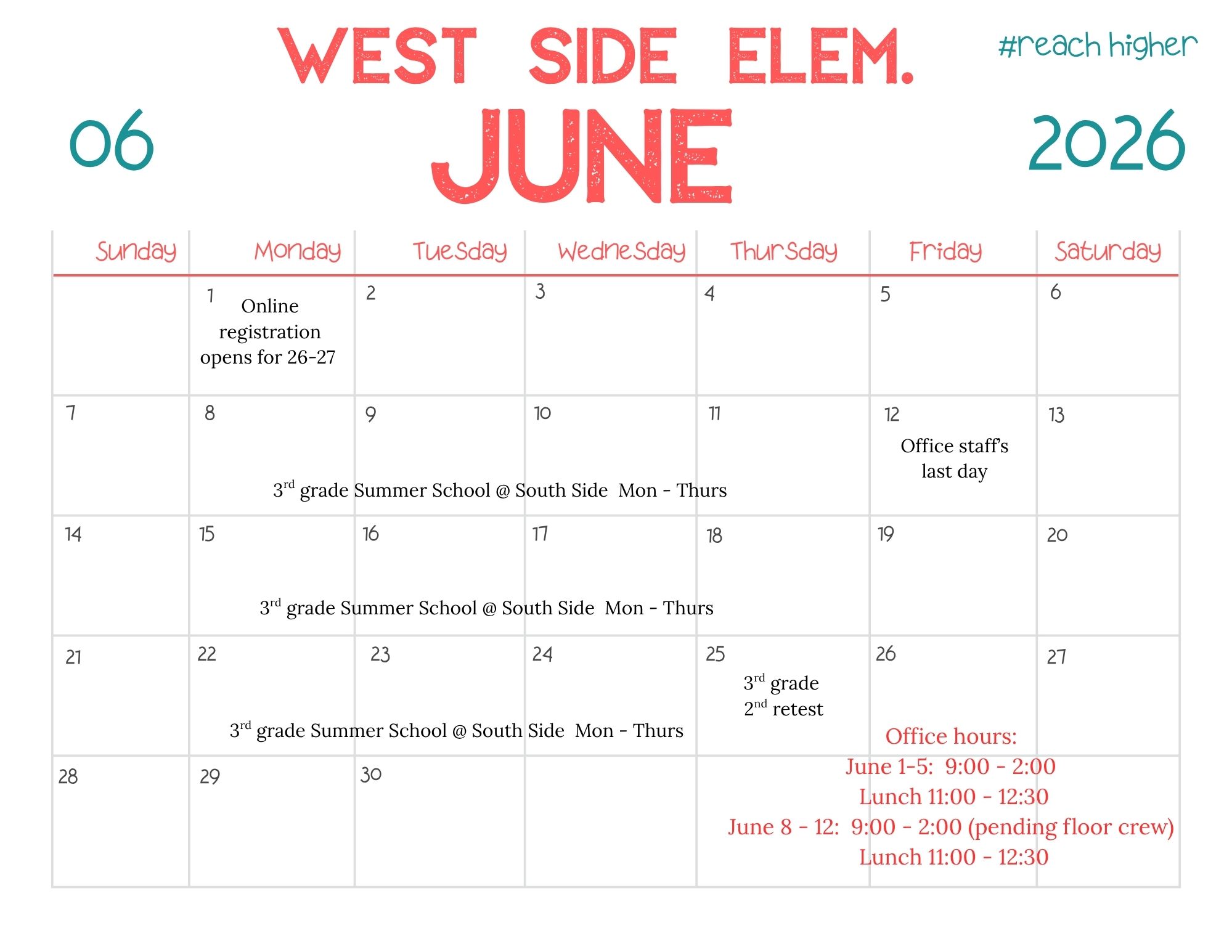 June and July Calendars