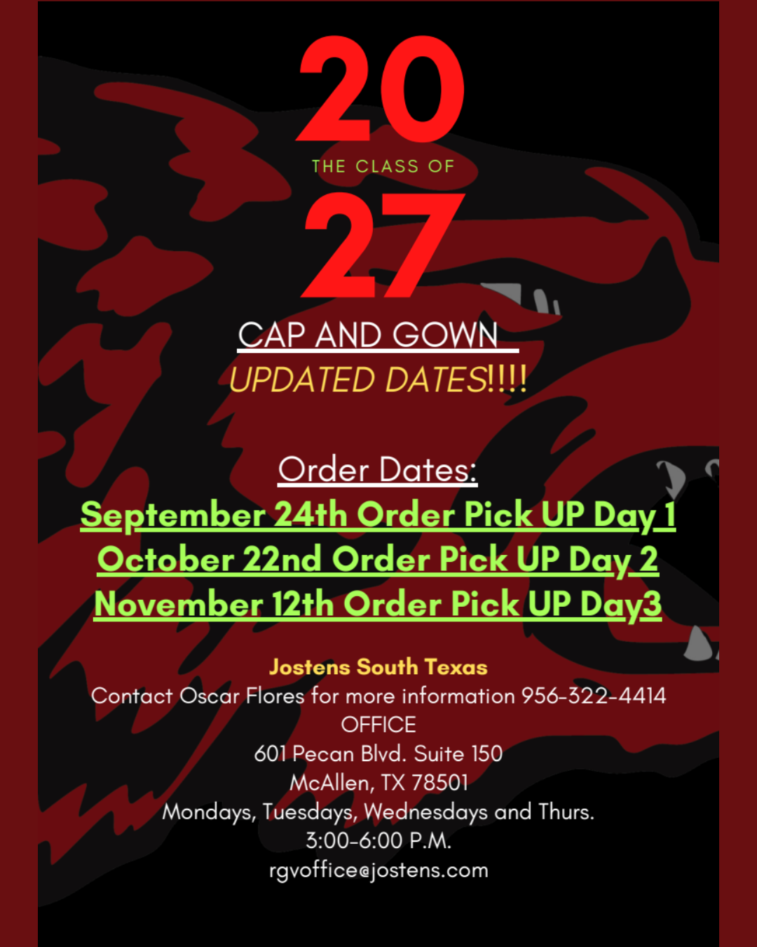 🎓 Class of 2027—Updated Cap & Gown Dates!