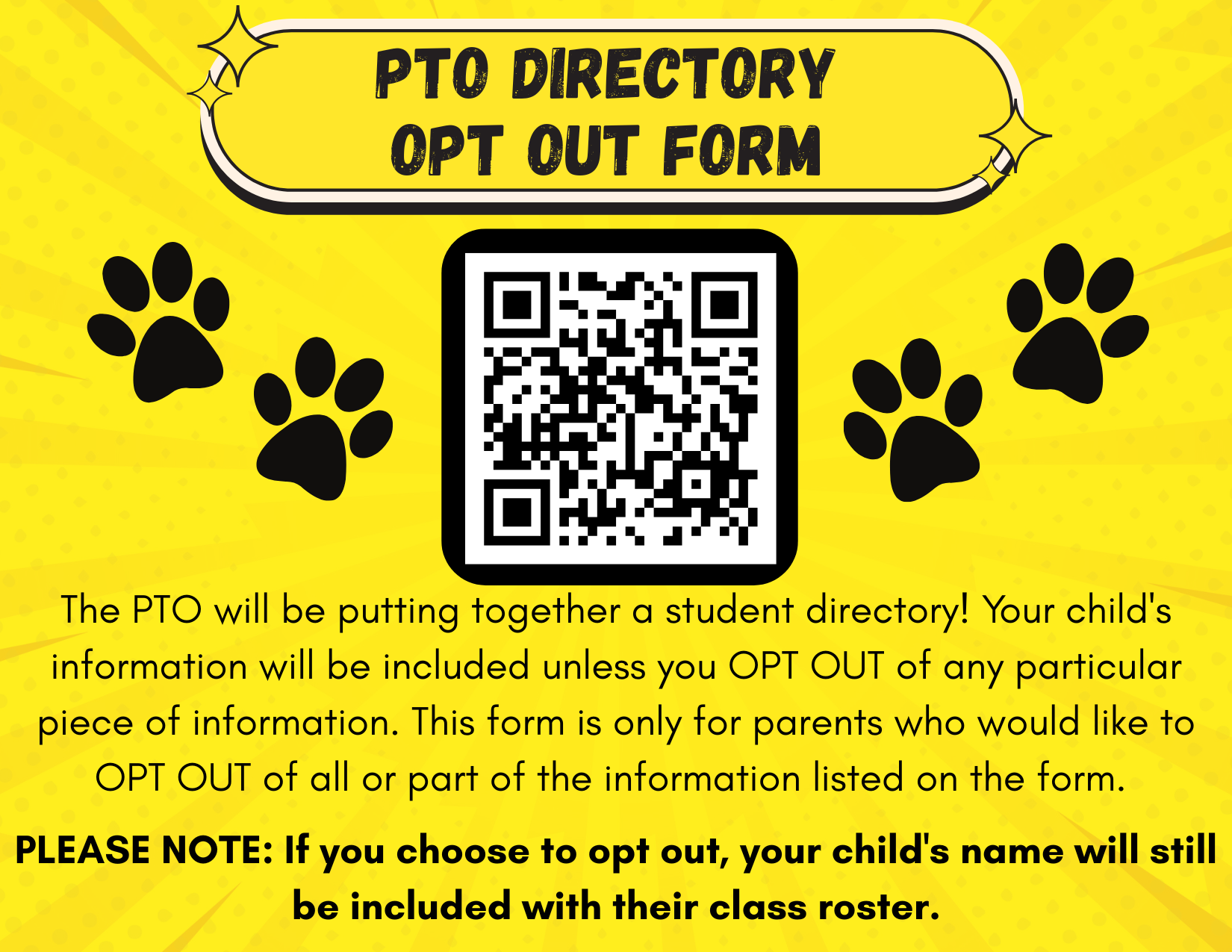 PTO DIRECTORY -- OPT OUT INFORMATION 