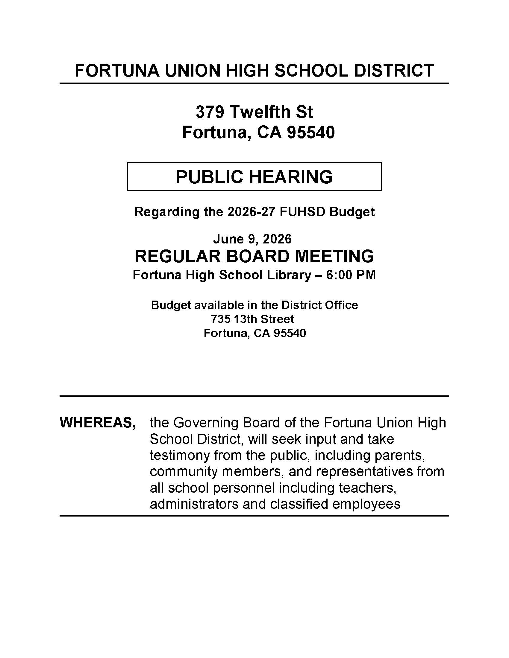 Public Hearing Notice