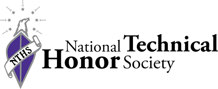 The logo for the National Technical Honor Society features an eagle, stars, a purple shield, and the text NTHS.