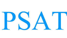 The word 'PSAT' is displayed in bright blue, serif capital letters against a plain white background.