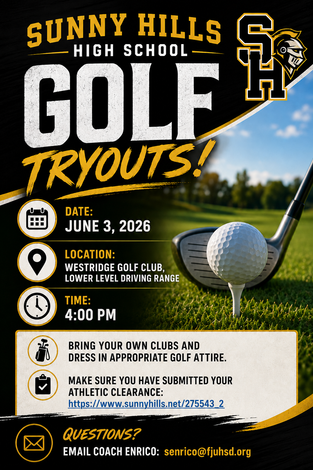 SHHS Golf Tryouts June 2026