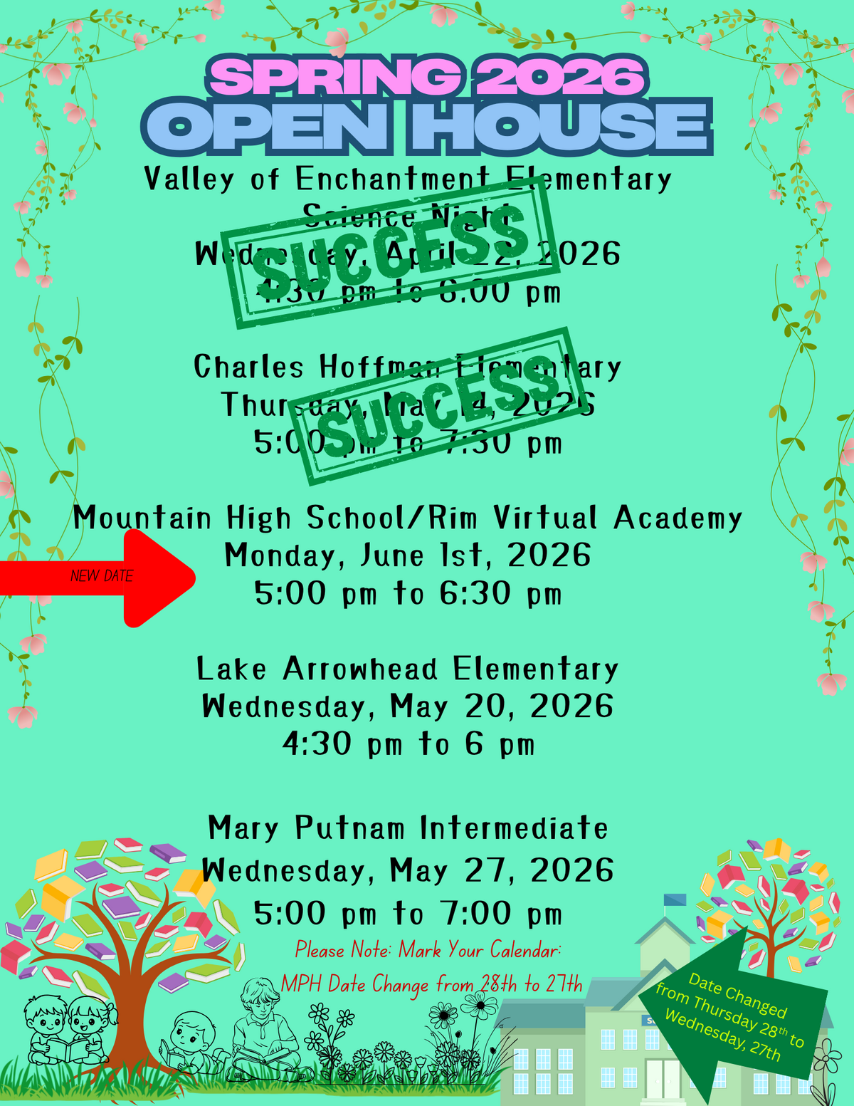RVS & MHS Spring Open House Rescheduled