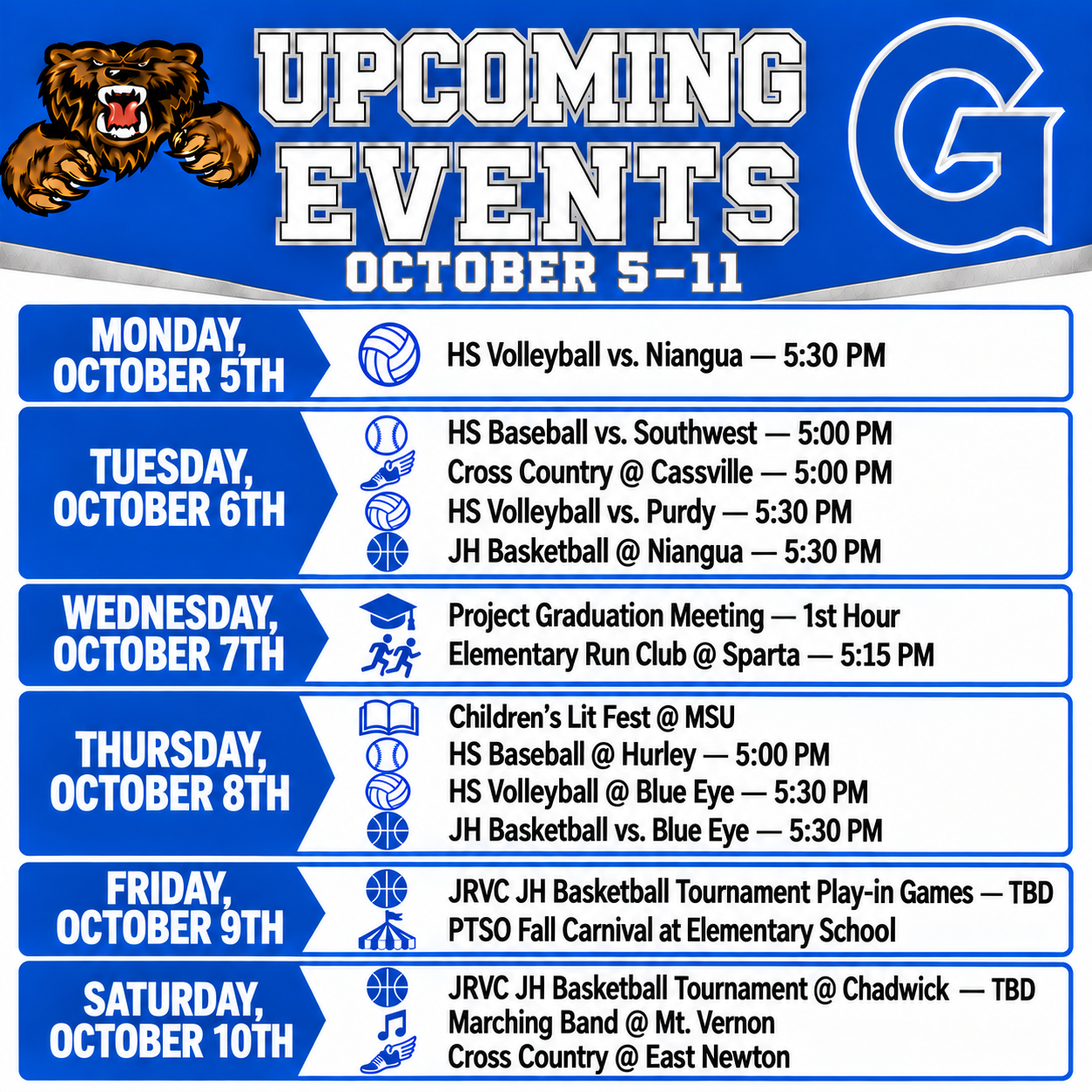 Upcoming Events for GHS