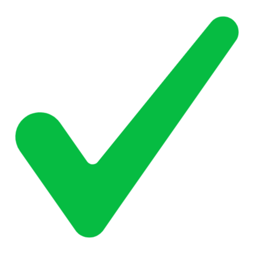 A bright green checkmark symbol on a white background.