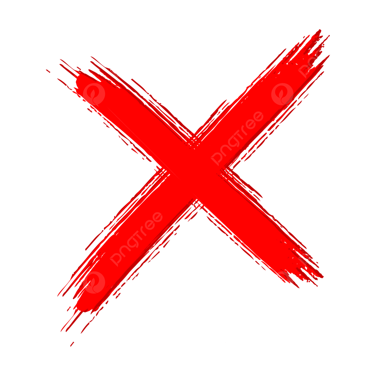 A bold red 'X' mark with a textured, brushstroke appearance.