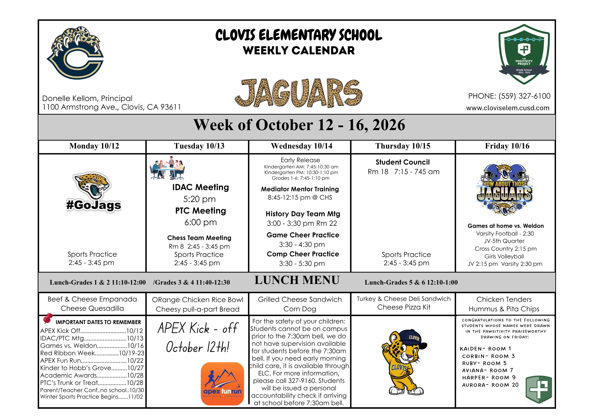 Weekly Calendar October 12-16