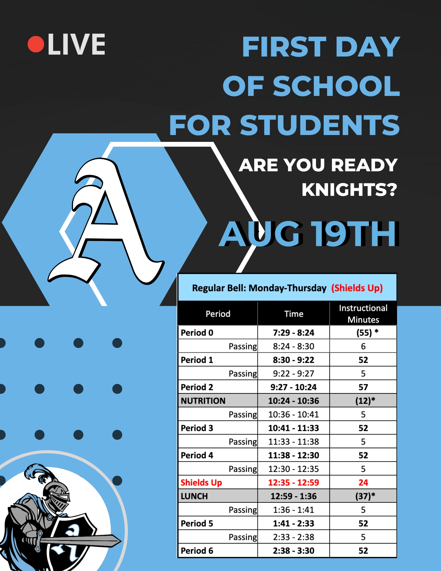 First Day of School August 19th