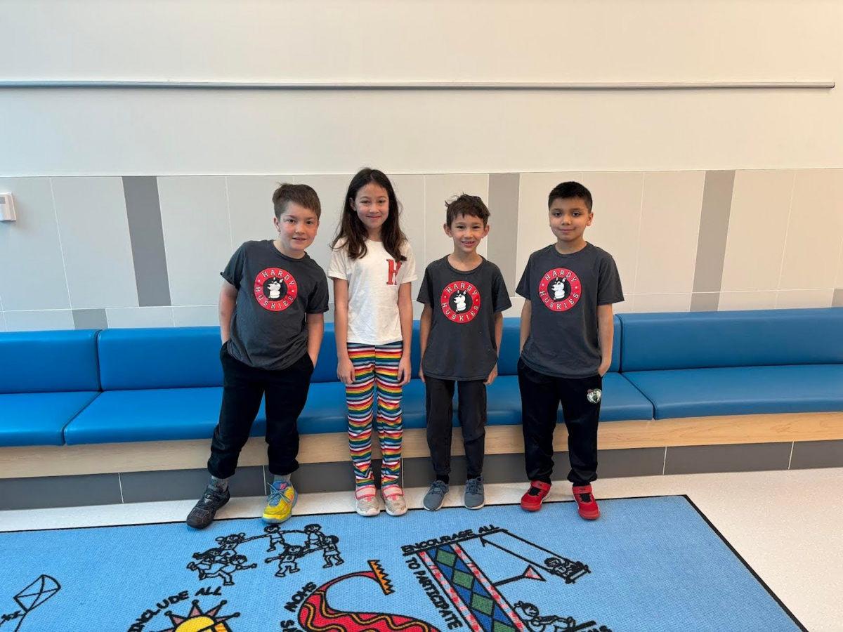 Students wear their Hardy Huskies gear for School Spirit Day.