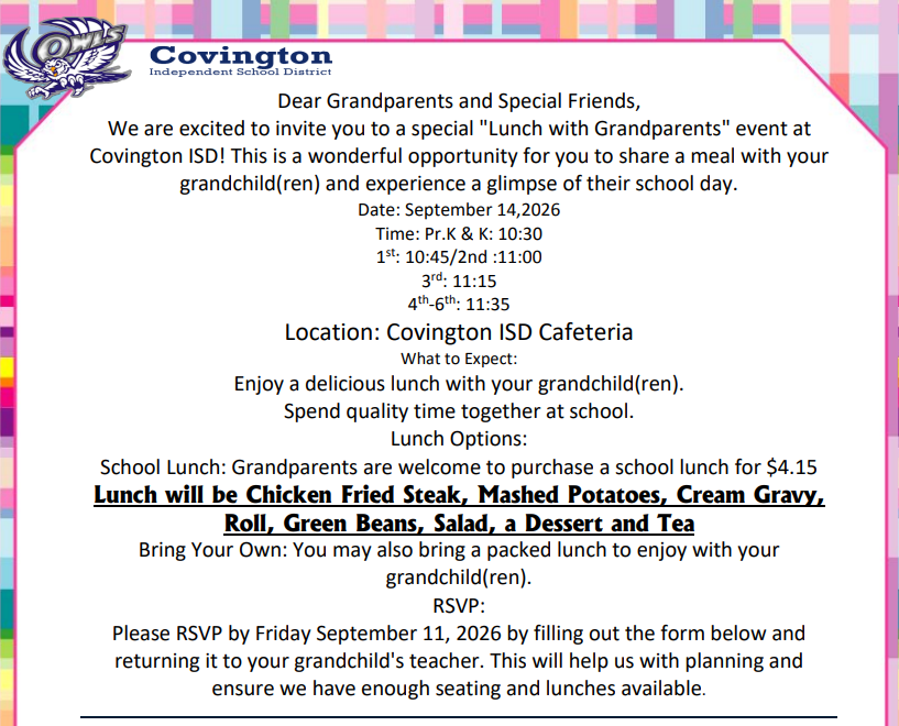 Grandparent's Day Lunch - September 14th!