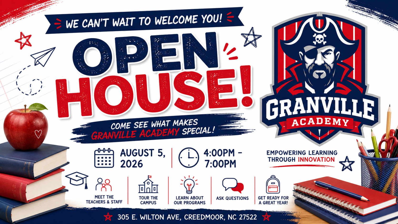 📣 Open House is TOMORROW! 🏴‍☠️❤️💙