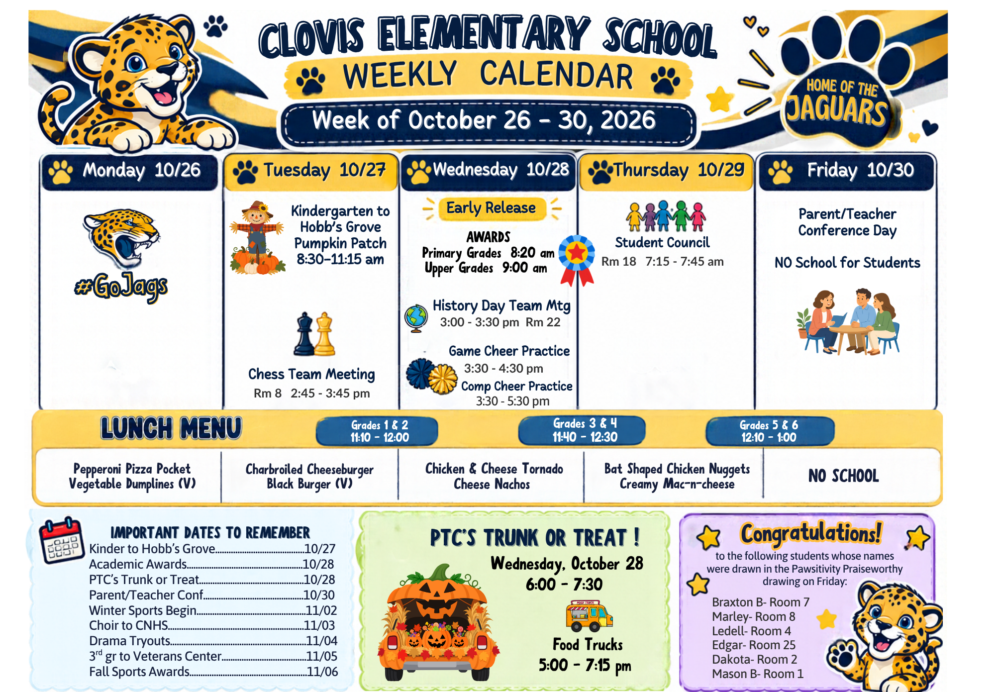 Weekly Calendar October 26-30