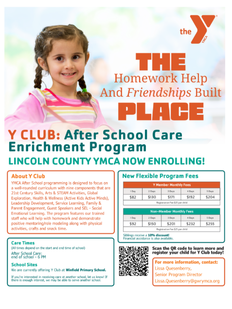 YMCA Y Club After Care Grades Kindergarten through 5th Grade