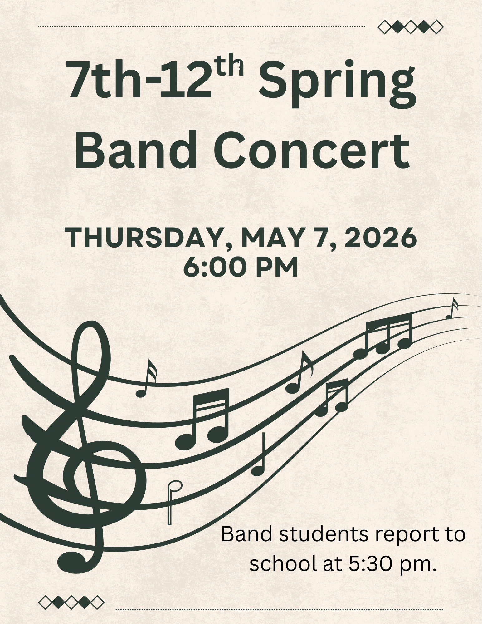 JH/HS SPRING BAND CONCERT -- MAY 7TH AT 6:00PM
