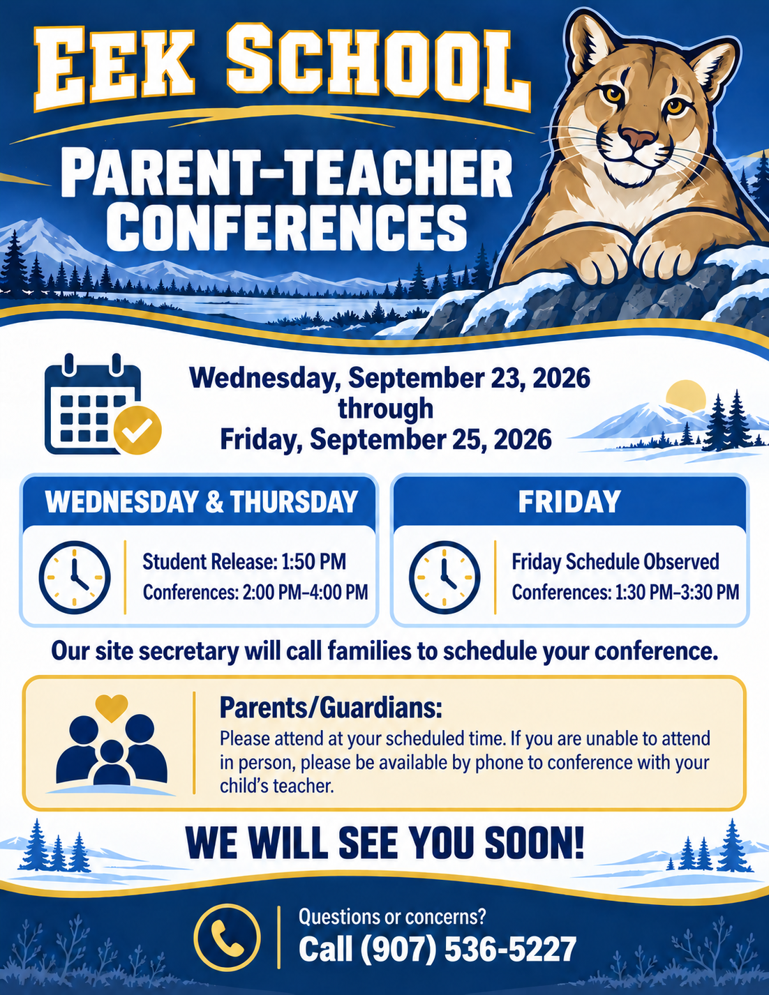 Parent-Teacher Conferences, September 23, 2026-September 25, 2026