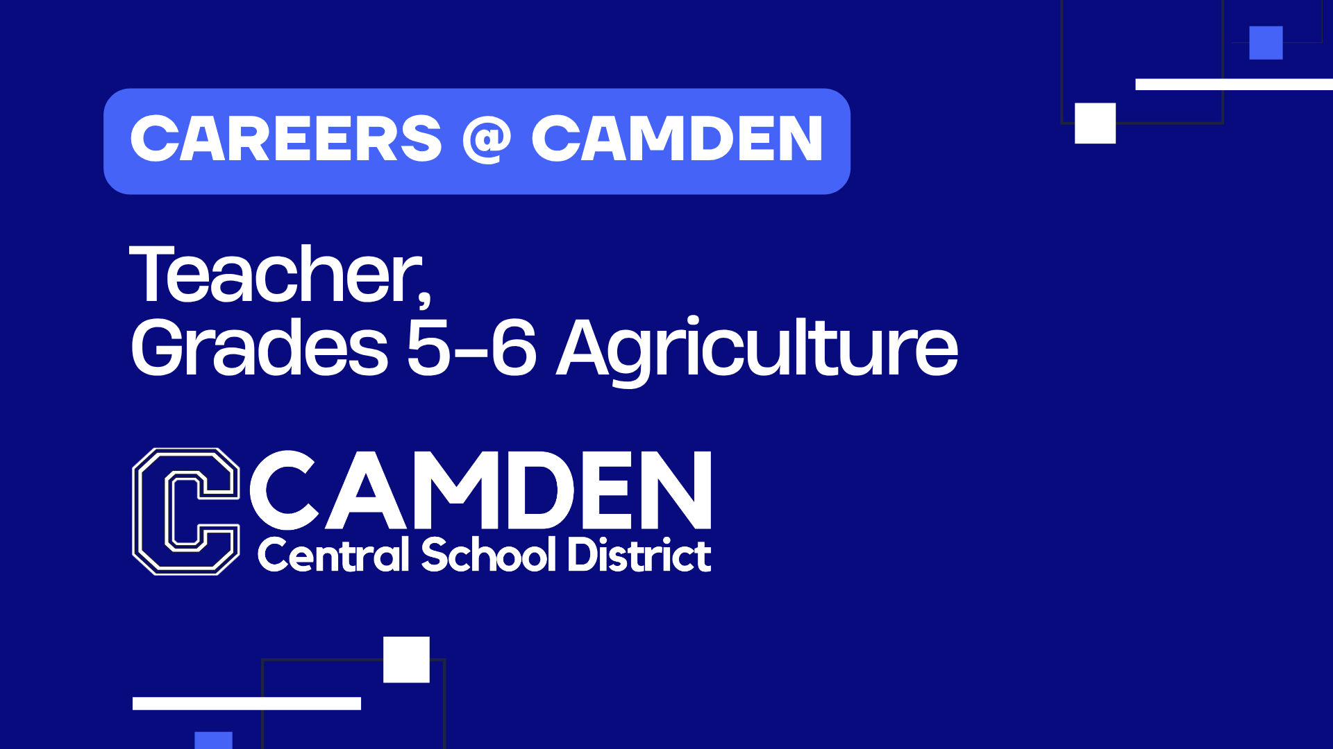 Careers @ Camden - Teacher, Agriculture (Grades 5-6, 2 Sections)