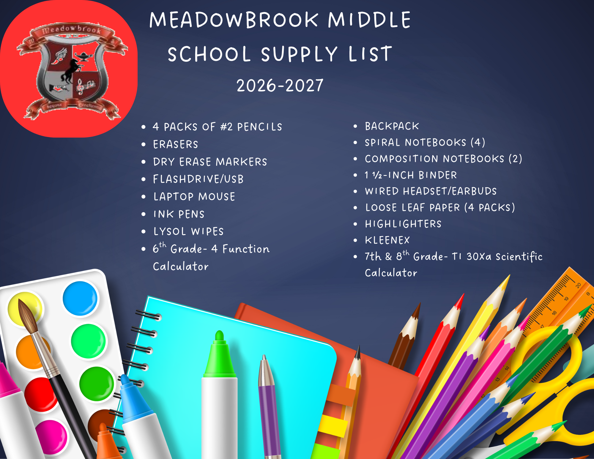 Meadowbrook 2026-2027 Supply List