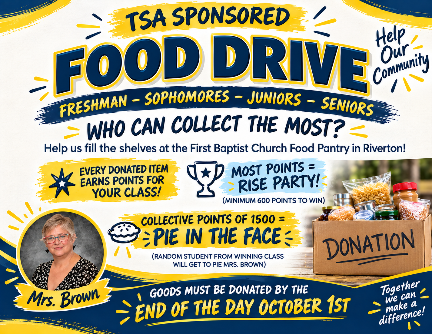 TSA Food Drive - Class Wars till 10/1