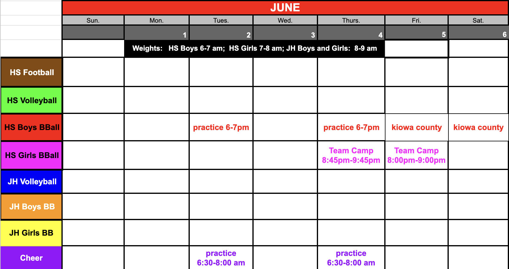 2026 Summer Weights/Camps/Open Gyms - June 