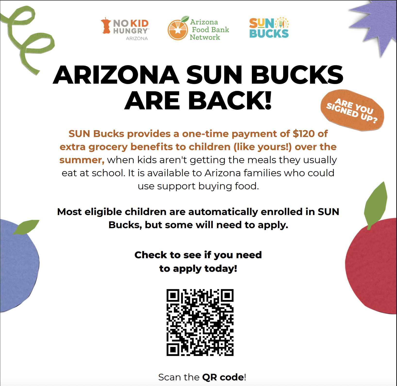 SUN Bucks provides a one-time payment of $120 of extra grocery benefits to children (like yours) over the summer