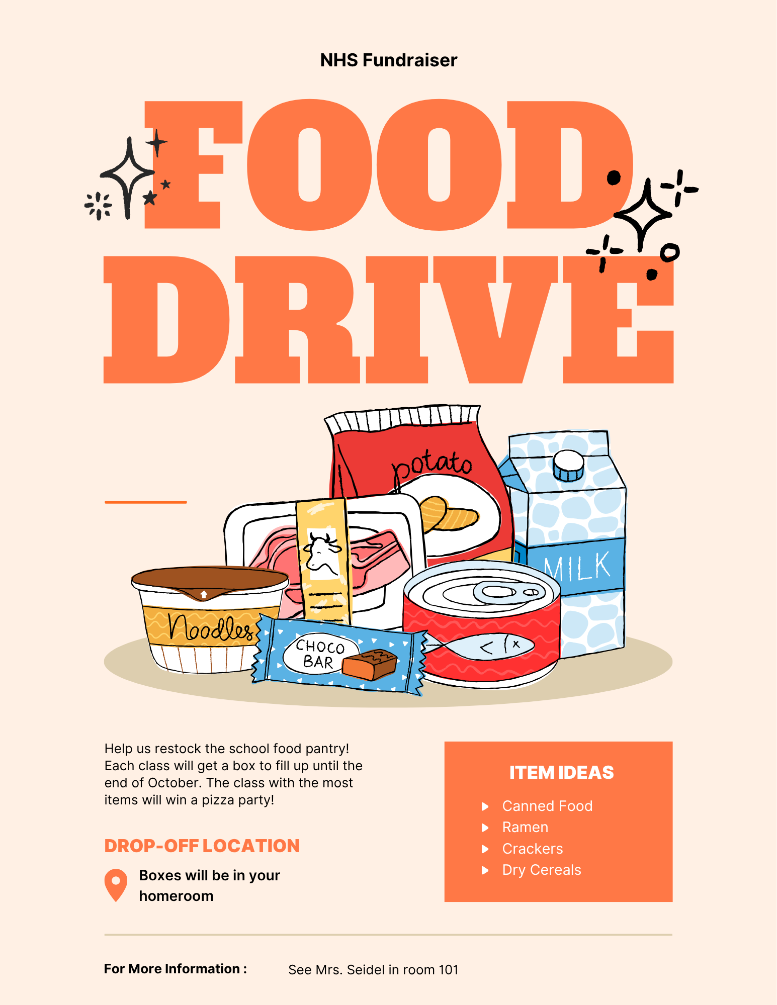 National Honor Society School Wide 4K-12th Grade Food Drive through October 